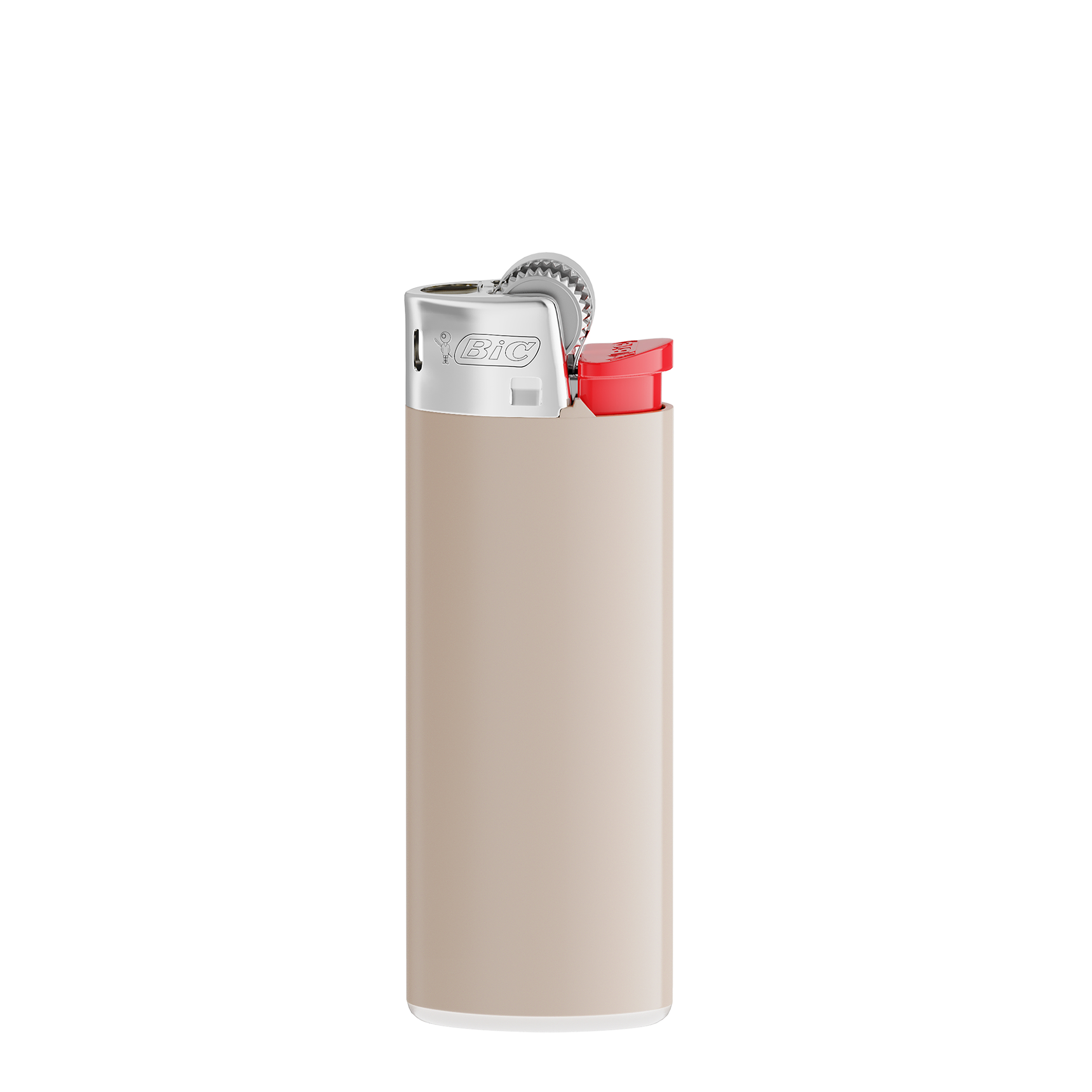 Briquet personnalisé BIC® J25 Standard Couleur Corps gris chaud - base blanche - poussoir rouge - capot chromé